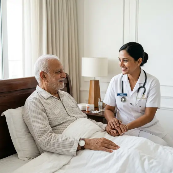Professional nurse providing elderly nursing care at home in Mumbai