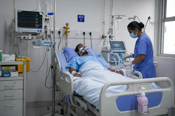 ICU setup at home in Mumbai with patient care equipment and nurse support